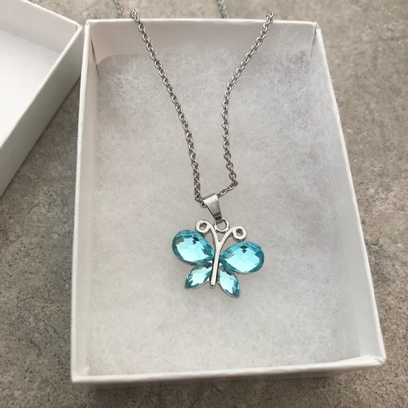 Aquamarine Butterfly Pendant & Necklace - Picture 3 of 7